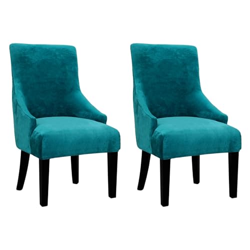 Velvet Wingback Dining Chair Cover Soft Stretch Accent Chair Cover Slipcover Thick Plush Wing Back Chairs Covers Furniture Protect Washable Chairs Protector Covers for Dining Room (Peacock Blue, 2) - color: Peacock Blue
