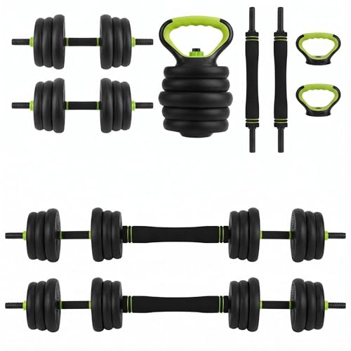 Adjustable Dumbbell Set, 44/66/88 Lbs Free Weight Dumbbells Set, 4 in 1 Dumbbells Set Used As a Kettlebell, Barbell, Push Up Stand, Exercise & Fitness for Home Gym, Black & Green - size: 44 LB-Round