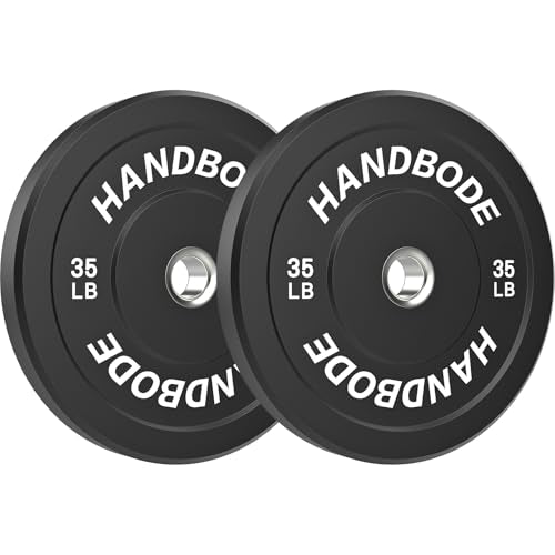 HANDBODE 2-Inch Weight Plates High Bounce, Olympic Bumper Plate Set 45/100/160/190/260/300lb, Colored Weight Plates Set for Home Gym, Barbell Weights Rubber Strength Training Plate for Weight Lifting - size: 35 lb, Pair, style: Standard