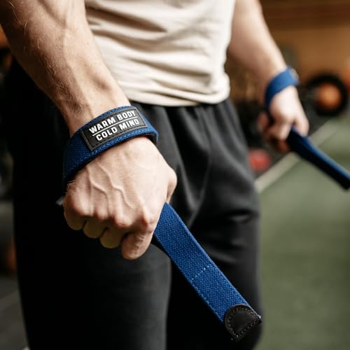 WARM BODY COLD MIND V2 Lifting Wrist Straps for Weightlifting - Hand Straps for Powerlifting, Weight Lifting, Bodybuilding Functional/Cross Training, Deadlift Gym Bar, Cotton - color: PRO Blue