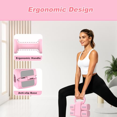 RINREA Adjustable Dumbbell Set, Hand Weight Dumbbells with Kettlebell Shell | ABS, Weight Adjustable, Quick Lock, Kettlebell & Dumbbell in 1 Set, Compact, Space-saving, Women, Home Gym, Office, Traveling - color: Pink