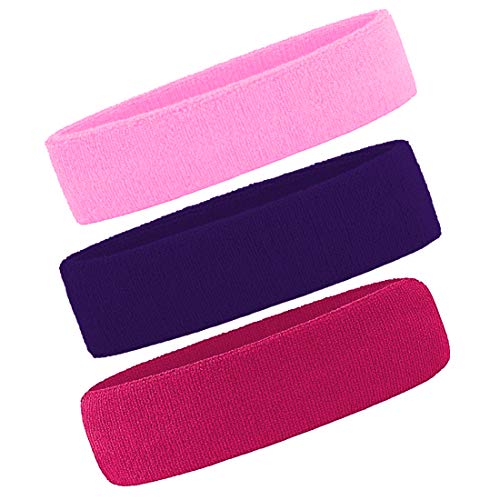 3 Pack Men & Women Sports Sweatbands Headbands - color: Purple,Pink,Hot Pink