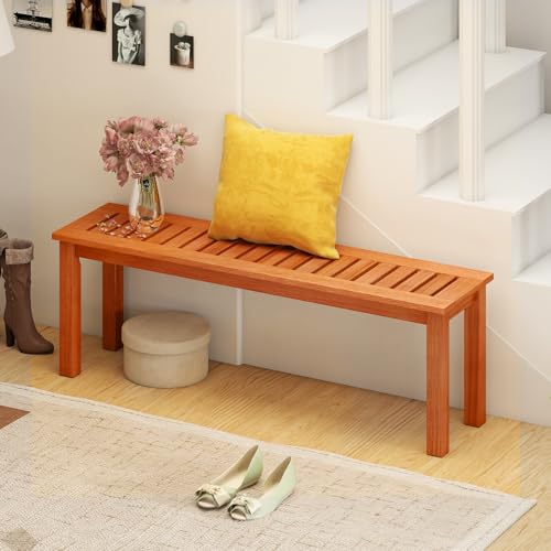 Tangkula 47 Inch Patio Wood Bench, 2-Person Backless Bench w/Slatted Seat, Indoor Outdoor Dining Bench for Backyard, Poolside, Entryway, Porch - size: 47"