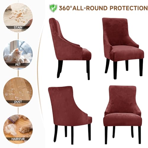 Velvet Wingback Dining Chair Cover Soft Stretch Accent Chair Cover Slipcover Thick Plush Wing Back Chairs Covers Furniture Protect Washable Chairs Protector Covers for Dining Room (Wine, 2) - color: Wine