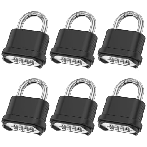 6 Pack Heavy Duty Combination Lock Weatherproof, 4 Digit Combination Padlock Outdoor, Resettable Brass Combination Locks for Gate Locker Shed Garage Fence Gym Storage Unit(Black) - color: Black