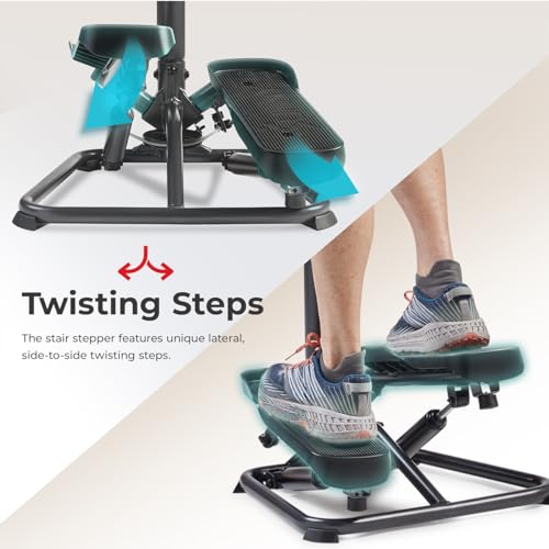 Sunny Health & Fitness Smart Stair Stepper Machine for Home Workouts with Handlebar, Resistance Bands, Bluetooth & SunnyFit App, Space-Saving Low-Impact Cardio Stepper