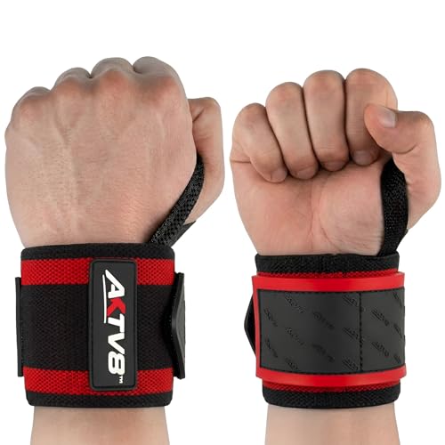 AKTV8 Wrist Wraps for Weightlifting, 18"&24" Heavy Duty Stiff Wrist Support | 3inch Wide Firm Elastic, Reinforced Thumb Loop, Built for Heavy Bench Press, Overhead Press, Powerlifting & Strength Training - color: Red/Black, size: 18 Inches