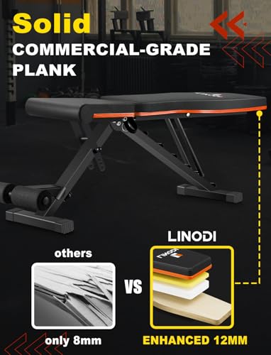 LINODI Adjustable Weight Bench for Home Gym & Full Body Workout | Foldable Incline Decline Flat Workout Bench for Full Body Strength Training, Dumbbell Press & Ab Exercises