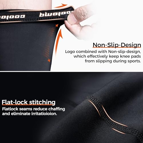 COOLOMG Sports Compression Leg Sleeve Basketball Football Long Knee Protection Knee Brace Undersleeve for Men & Women Youth - color: Black Pair