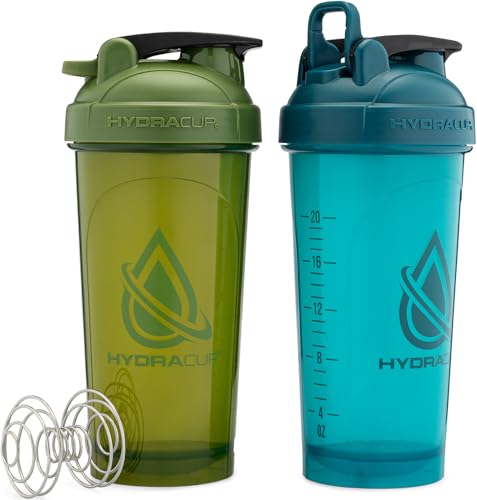 Hydra Cup ProFlow [2 Pack] 28 oz Shaker Bottles for Protein Shakes, Shaker Cups with Ball Blender Whisk, Shaker Bottle with Handle, Travel To Go, BPA Free (Green & Blue, 2 Pack) - color: Green & Blue