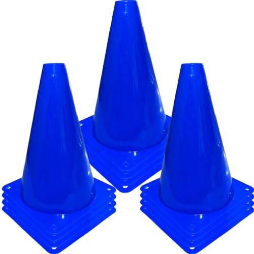 12Pcs Plastic Traffic Cones Mini Sport Cones for Basketball Football Drills, Indoor Outdoor Games Activity Festive Events - 7 Inch Orange Plastic Cones - color: blue