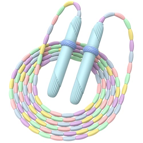 Beaded Jump Rope 1 Pack/2 Pack, ACEONE Segmented Skipping Rope for Kids Adults, Adjustable Tangle-Free Toddler Jumping Rope for Fitness Exercise Training - color: Blue+Pink