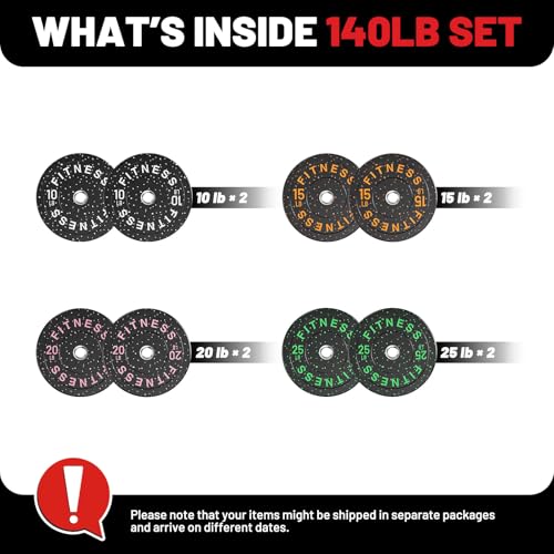 2" Bumper Plates Set Olympic Weight Plates for Barbell Strength Training | Papababe 2Inch Weights Plates Set, Floor Protective Plates, 20-600lbs Rubber Bumper Plates for Weightlifting, Bench Press - size: 140 LB SET (PAIR OF 10, 15, 20, 25 LB), style: Hig