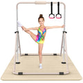 Tepemccu Expandable Gymnastics Bars, Adjustable Height Gymnastic Horizontal Bars, Children Folding Training Bar for Kids - color: Beige with mat