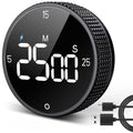 USB Rechargeable Magnetic Kitchen Timer for Cooking, Building 800mAh Battery Large Display Digital Countdown Countup Timer, 3 Preset 5/15/25 Mins Loud Alarm for Kitchen Classroom Grilling Studying - color: Glossy Black