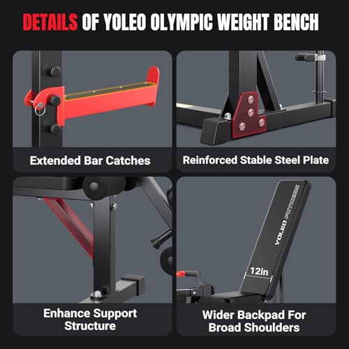YOLEO Olympic Weight Bench Set with Rack, 1980LBS Capacity Bench Press Rack System, 47.44" Wide-Grip Bench, Leg Extension & Preacher Curl, Adjustable Incline Decline Weight Bench for Home Gym