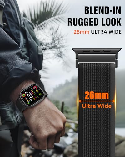 Trail Loop Nylon Sport Band Compatible with Apple Watch Ultra 3 2 Band for Men 49mm 46mm 45mm 44mm 42mm, Rugged Breathable Sport Adjustable Strap for iwatch bands Series 11/10/9/8/7/6/5/4, SE 3 2 1 - color: Black+Gray(Black)
