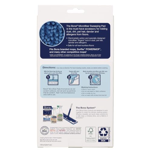 Bona Microfiber Sweeping Pad for Multi-Surface Floors - For Use With Bona Mops - Attracts, Picks Up Pet Hair, Fur, and Dander - Wood, Stone, Tile, Laminate, and Vinyl Floors - style: Pet Sweeping Pad