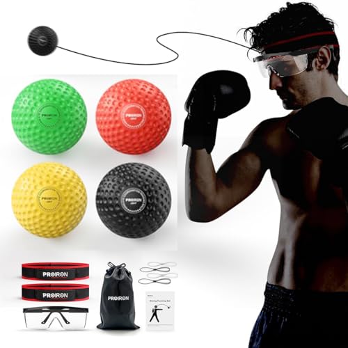 PROIRON Boxing Reflex Ball with Safety Glasses, 4 Reflex Ball, 2 Headband for Adult/Kids, Boxing Head Ball for Punch Speed, Hand Eye Coordination Training Equipment Boxing MMA, Gifts for Teenage Boys - color: a-4 balls+glass
