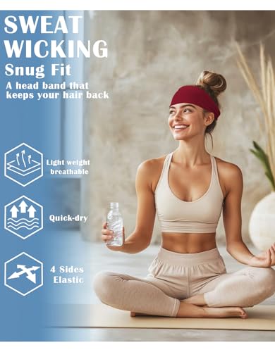 Headbands for Men & Women, Sweat Headband Non-Slip Sweatband Sports Running Cycling Yoga Basketball Workout Football Training - color: Burgundy Pack