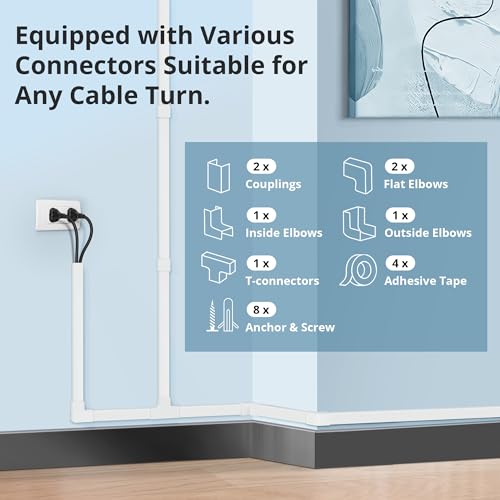 Cord Covers for Wires on Wall Extra-Long, 13.12ft TV Cord Hider Kit, Paintable Cable Management Concealer, TV Wire Hider for Wall, White Cable Raceway Channel, 4 x L39in x W0.95in x H0.55in - color: White, size: W0.95in X H0.55in X L13.12ft