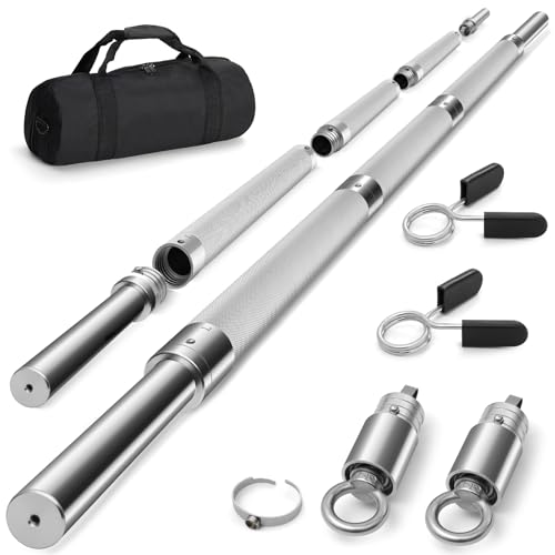 DASKING 4ft/4.9ft Barbell, 1-Inch Standard Detachable Bar, Portable Strength Training Bar for Weightlifting, Squat, Bench Press, Home Gym, 450LBS, Includes Silent Collars