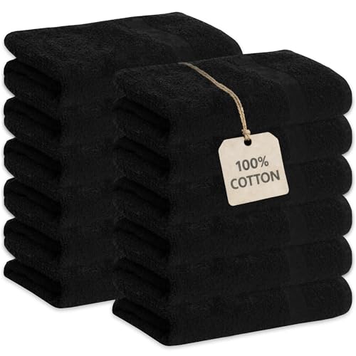 GREEN LIFESTYLE Black Bleach Proof Towels Bulk Sets 100% Cotton 16' X 25' Premium Spa Quality, Super Soft and Absorbent for Gym, Pool, Spa, Salon and Home 12 Pack - color: Cotton Black, size: 12 pack