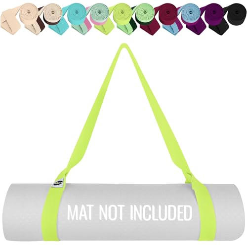 TECEUM Yoga Mat Strap – Extra Soft & Thick Cotton Carrier for All Mats | Adjustable Skin-friendly & Non-Slip Mat Holder Sling in 30+ Colors [Mat Not Included] - color: Bright Green, size: 64 IN