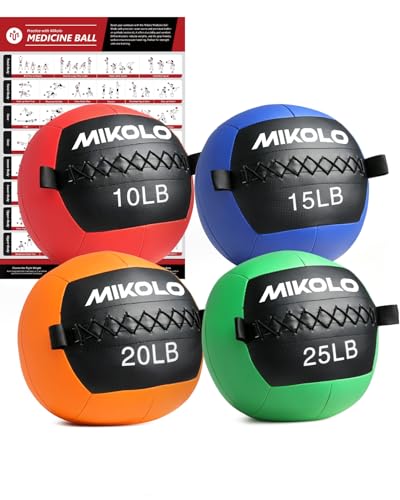 Mikolo Medicine Ball, Wall Ball,Soft Medicine Ball Set,Slam Ball for Core Training, Strength Workouts -Multi-Weight 10lbs 20lbs Exercise Balls for Home Gym, Functional Fitness (10/15/20/25LB) - style: 10+15+20+25lbs