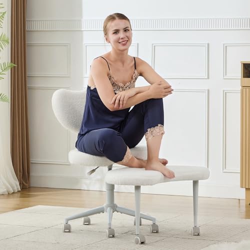 Ergonomic Cross Legged Chair with Wheels,360° Swivel Meditation Chair,ADHD Chair, Criss Cross Desk Chair with Lumbar Support and Adjustable Stool, Flexible Design for Fidgety Sitters, Ivory - color: Ivory, size: Heart Back