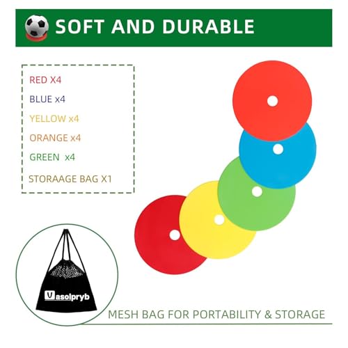 Spot Markers 4 Inch 9 Inch Non Slip Rubber Floor Markers Flat Field Cones Poly Dots for Classroom Dance Sports Soccer Basketball Speed Agility Training - style: 6inch 20pcs 5colors