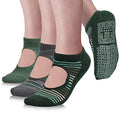 unenow Non Slip Grip Yoga Socks for Women with Cushion for Pilates, Barre, Home - color: Three Pairs Stripes-dark Green/Grey/Green
