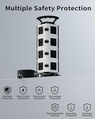 Power Strip Tower with 14 Outlets, 4 USB-A & 2 USB-C Ports, 1875W/15A Heavy Duty Charging Station for Multiple Devices, Plug Tower with 6ft Extension Cord, for Home, Office, Dorm - size: 4-Tier