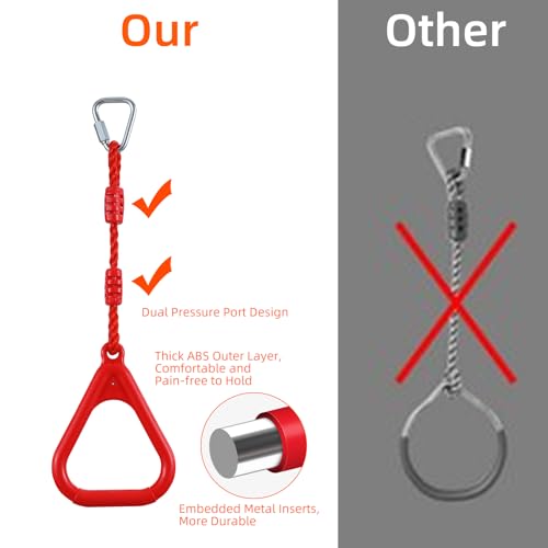 PELLOR 4 Colorful Ninja Rings, Gymnastic Rings Trapeze Swing Bar Ring with Triangle Handle for Home Gym Playground Ninja Warrior Obstacle Course Training Workout - color: 4