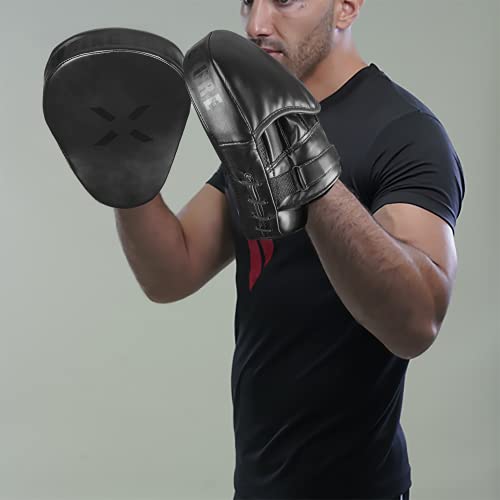 Punching Mitts for Boxing Leather Curved Punch Mitts Men & Women MMA Training Equipment Muay Thai Sparring Training Mitts MMA Hitting Pads Available Multiple Colors - color: Full Black