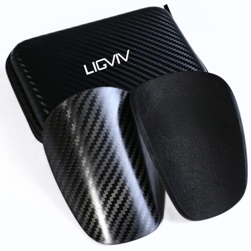 Mini Soccer Shin Guards - Carbon Fiber Shin Pads with Portable Carrying Case for Men, Women, Youths