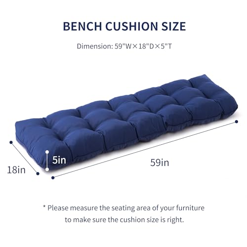 IPYNBAP Outdoor Bench Cushion, 59x18x5 Inch, Water-Resistant Bench Cushion for Outdoor/Indoor Furniture, Patio Bench Seat Cushion, Fade Resistant Outdoor Cushions for Porch Swing Couch, Navy Blue - color: Navy Blue, size: 59x18x5 Inch