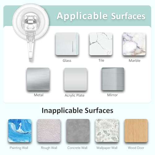 VIS'V Shower Suction Cup Hooks, Removable and Reusable, Clear, Small, 4 Pcs | Clear Invisible Design, Locking Suction Technology, Dual Vacuum Suction, Heavy Duty, Fits for Smooth Flat Surfaces