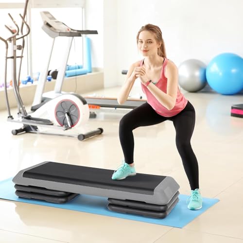 43'' Wide Adjustable Aerobic Step Platform - 4 Stackable Risers for Home Gym Cardio, Strength & Full-Body Training - color: Grey