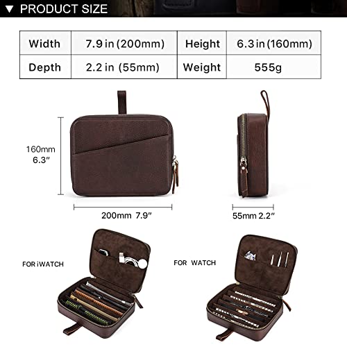 CONTACTS Full Grain Leather Watch Straps Case 6 Slot Watches Bands Travel Box with Handle Portable Watches Band Storage Organizer Bag - size: 6 Slot