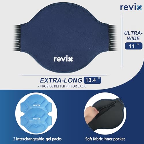 REVIX Extra Large Lower Back Ice Pack Wrap, 2 Pack Gel Wrap for Lumbar | Reusable Cold Gel for Sciatica & Waist Relief, 13.4 x 11 in, Hands-free Lumbar Wrap for Men & Women, Blue - color: Blue