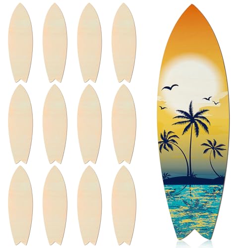 12 Pcs 12 Inch Unfinished Wood Surfboard Cutout for Crafts Nautical Blank Wooden Crafts Summer Beach DIY Wall Decor for Art Creation Graffiti Painting Home Hanging Decor Hawaii Luau Party - color: Surfboard