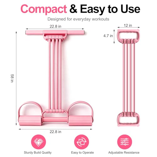 Multifunction Foot Pedal Resistance Bands with Handles, 3 in 1 Tension Rope Elastic Fitness Band for Home Workout, Yoga,Stretching, Full Body Exercise for Abs, Core, Waist, Arm, Leg - color: Pink