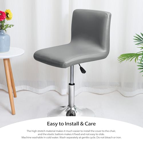 Gollense Stretch Bar Stool Covers with Backs, 4 Pack Waterproof PU Leather Pub Counter Dining Chair Covers, Square Swivel Barstool Seat Slipcover with Elastic Bottom for Low Short Back (Grey) - color: Grey