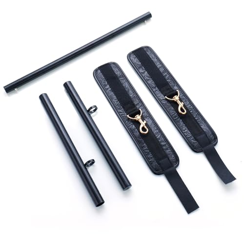 Spreader Bar Heavy Duty Expandable Exercise with 2 pcs Adjustable Strap, Yoga Training Fitness Gear, Workout Bar,Sports Gym Kit - style: Black+Black Embossed Kit