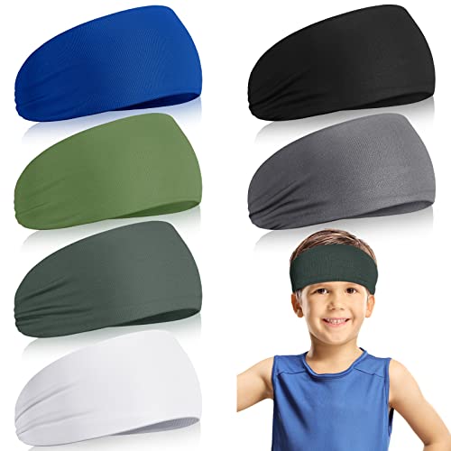 Deekin 6 Pcs Sweatbands for Kids Soccer Headbands Boys for Sports Breathable Sweat Wicking Headband for Kids Athletic Baseball Football Youth 5-15 Years Old - color: Solid Color