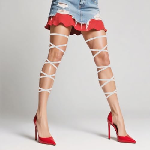 PENTA ANGEL Rave Leg Wraps Elastic Leg Grater Straps Legging Costume Accessories for Women Concert Festival Halloween Outfit - color: White