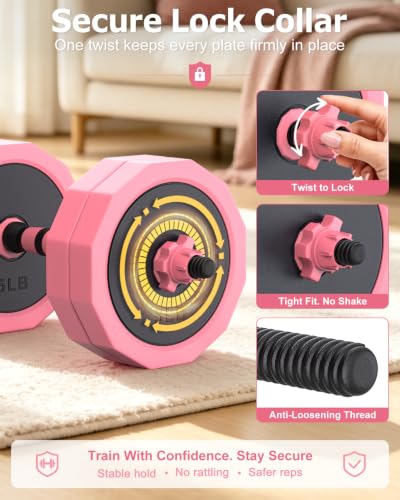 Rendpas 4-in-1 Adjustable Dumbbell Set with Foldable Weight Bench, Convert to Barbell Kettlebell Push-Up Stand, 800LBS Bench 10 Angles Incline Decline Flat, Home Gym Weight Set - color: Pink, size: 85LB Dummbell Set & Adjustable Bench