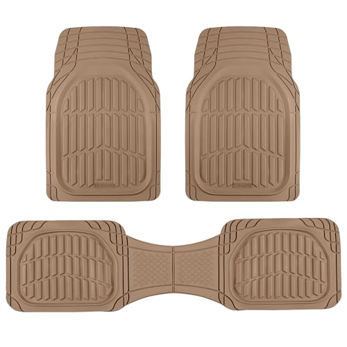 Motor Trend FlexTough LITE Rubber Car Mats Full Set - All Weather Floor Mats for Trucks, Cars & SUVs - Automotive Waterproof Beige Car Floor Mats for Cars Interior Accessories Universal Trim-to-Fit - color: Beige Lite, style: Full Set