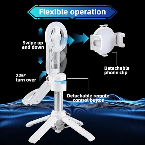 MQOUNY for Magsafe Tripod Stand for iPhone,Portable Pocket Size Selfie Stick with Rechargeable Remote and Metal Ring,Extendable Detachable Cell Phone Tripod Compatible with iPhone/Android (White) - color: White